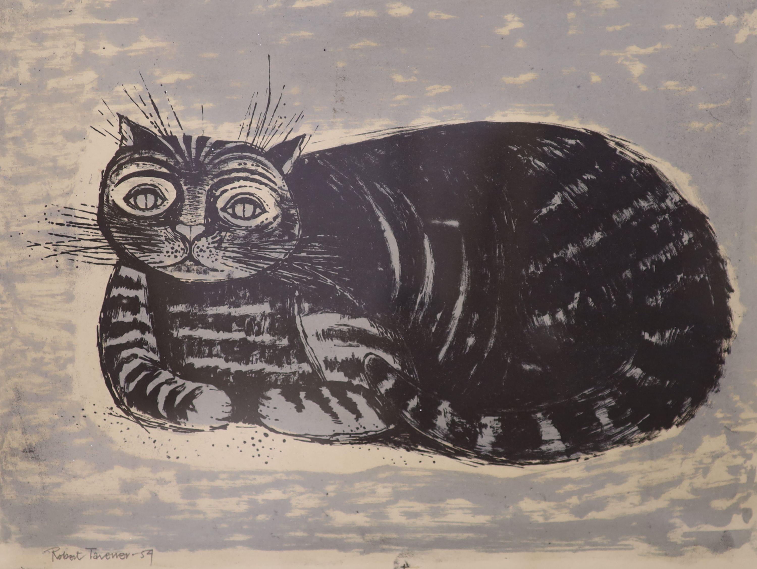 Robert Tavener (1920-2004), screenprint, Study of a cat, signed in pencil and dated '59, 22 x 30cm